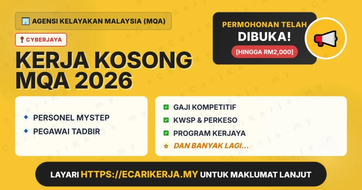 Jawatan Kosong Personel Mystep Dan Pegawai Tadbir – Agensi Kelayakan Malaysia (Mqa) 2026