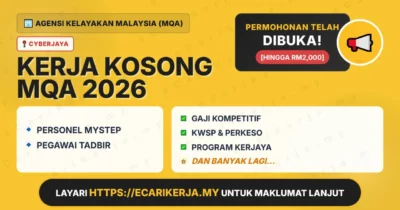Jawatan Kosong Personel Mystep Dan Pegawai Tadbir – Agensi Kelayakan Malaysia (Mqa) 2026