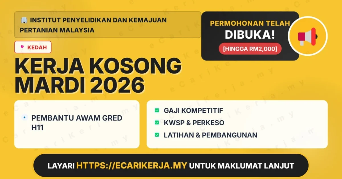 Jawatan Kosong Pembantu Awam Gred H11 – Kontrak – Institut Penyelidikan Dan Kemajuan Pertanian Malaysia 2026