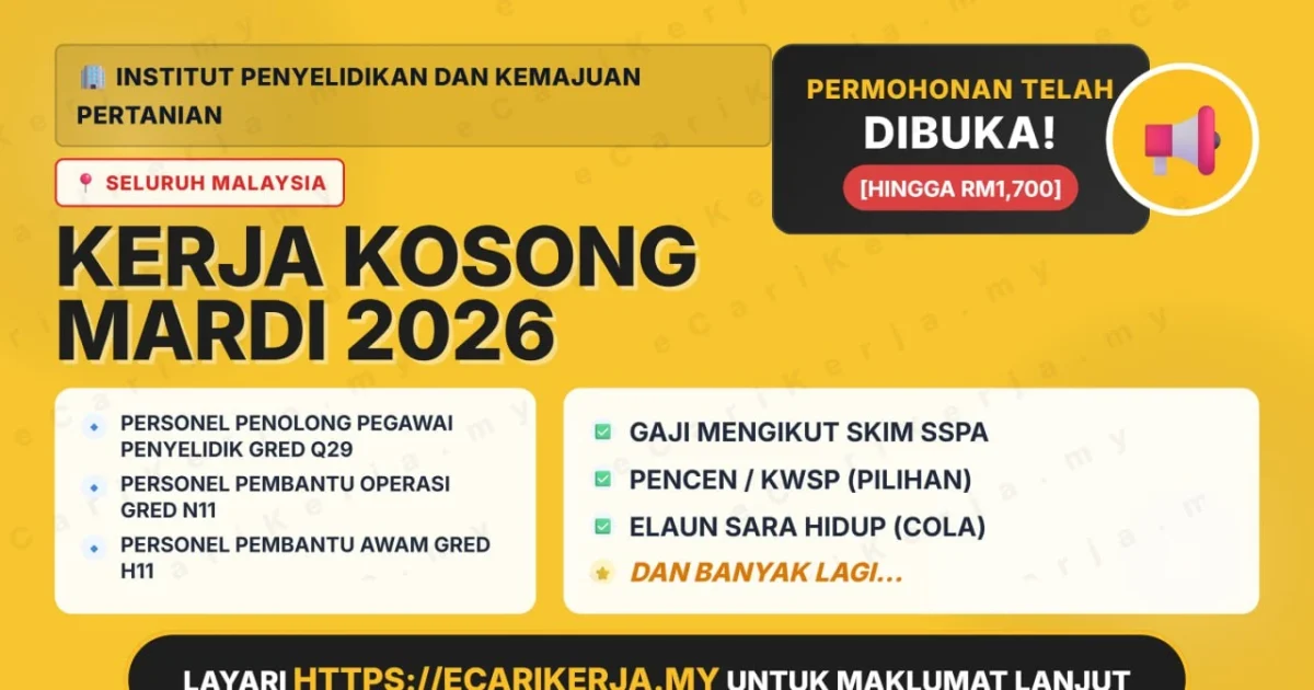 3 Jawatan Kosong Di Institut Penyelidikan Dan Kemajuan Pertanian 2026