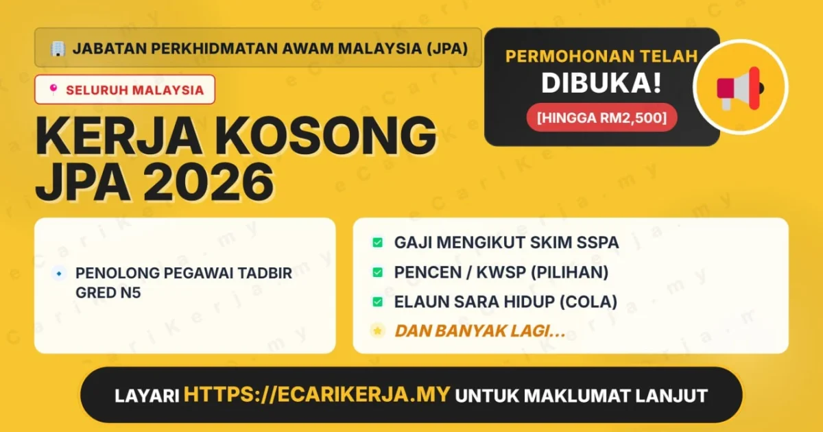 Jawatan Kosong Penolong Pegawai Tadbir Gred N5 – Jabatan Perkhidmatan Awam Malaysia (Jpa) 2026 (Tetap Sspa)