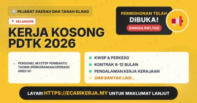 Jawatan Kosong Personel Mystep Pembantu Tadbir (Perkeranian/Operasi) Gred N1 – Pejabat Daerah Dan Tanah Klang 2026