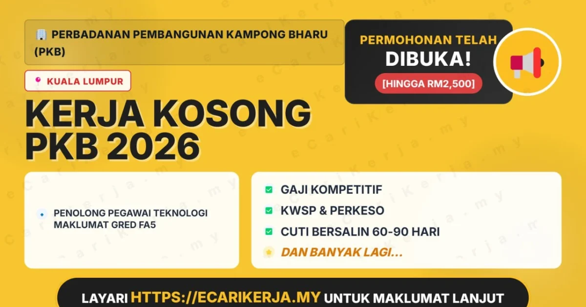 Jawatan Kosong Penolong Pegawai Teknologi Maklumat Gred Fa5 – Perbadanan Pembangunan Kampong Bharu (Pkb) 2026