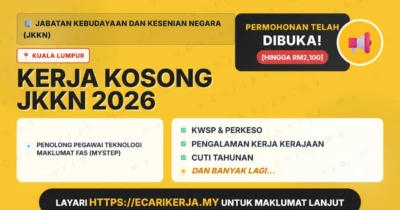 Jawatan Kosong Penolong Pegawai Teknologi Maklumat Fa5 (Mystep) – Jabatan Kebudayaan Dan Kesenian Negara (Jkkn) 2026