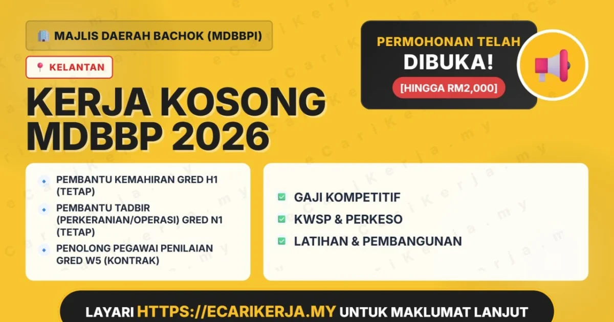 3 Jawatan Kosong Di Majlis Daerah Bachok (Mdbbpi) 2026 (Tetap Sspa)