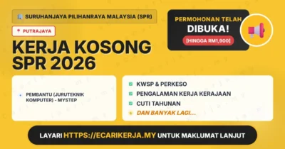 Jawatan Kosong Pembantu (Juruteknik Komputer) – Mystep – Suruhanjaya Pilihanraya Malaysia (Spr) 2026