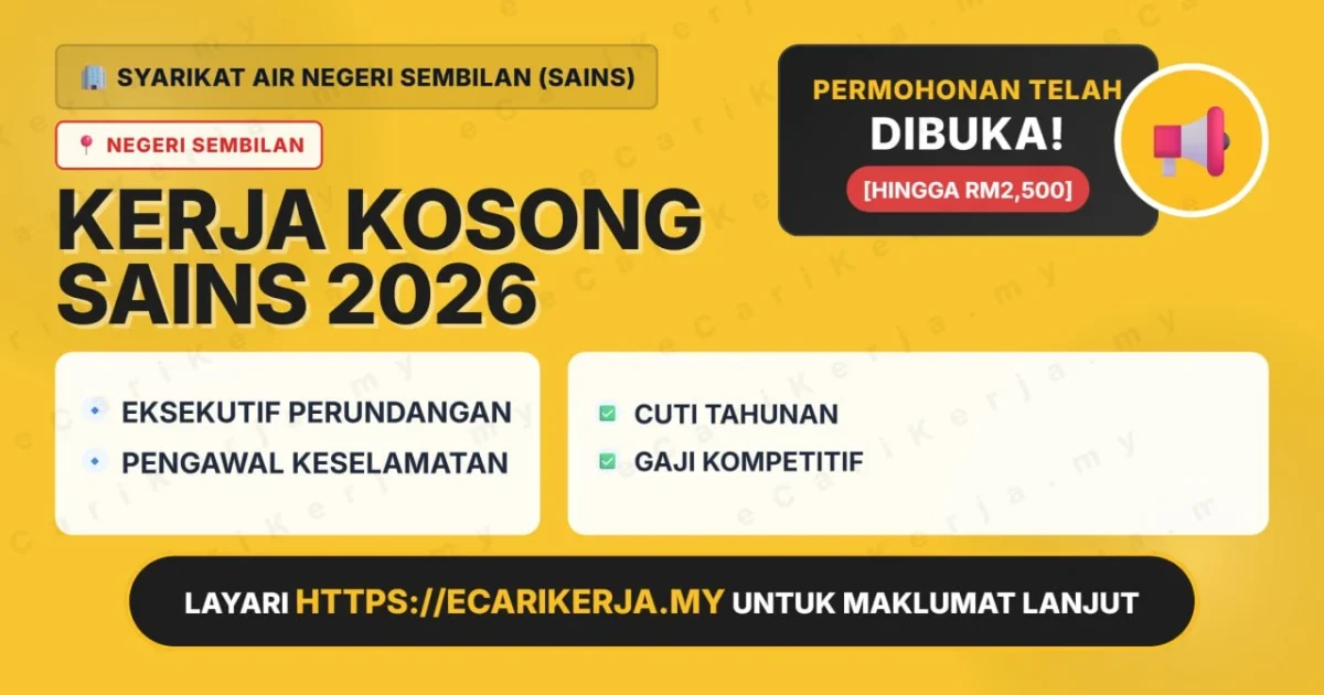 Jawatan Kosong Eksekutif Perundangan Dan Pengawal Keselamatan – Syarikat Air Negeri Sembilan (Sains) 2026 (Tetap Sspa)