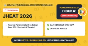 Jawatan Kosong Pegawai Perkhidmatan Pendidikan Gred Dg9 (Contract Of Service) – Jabatan Pendidikan Islam Negeri Terengganu 2026 (Tetap Sspa)