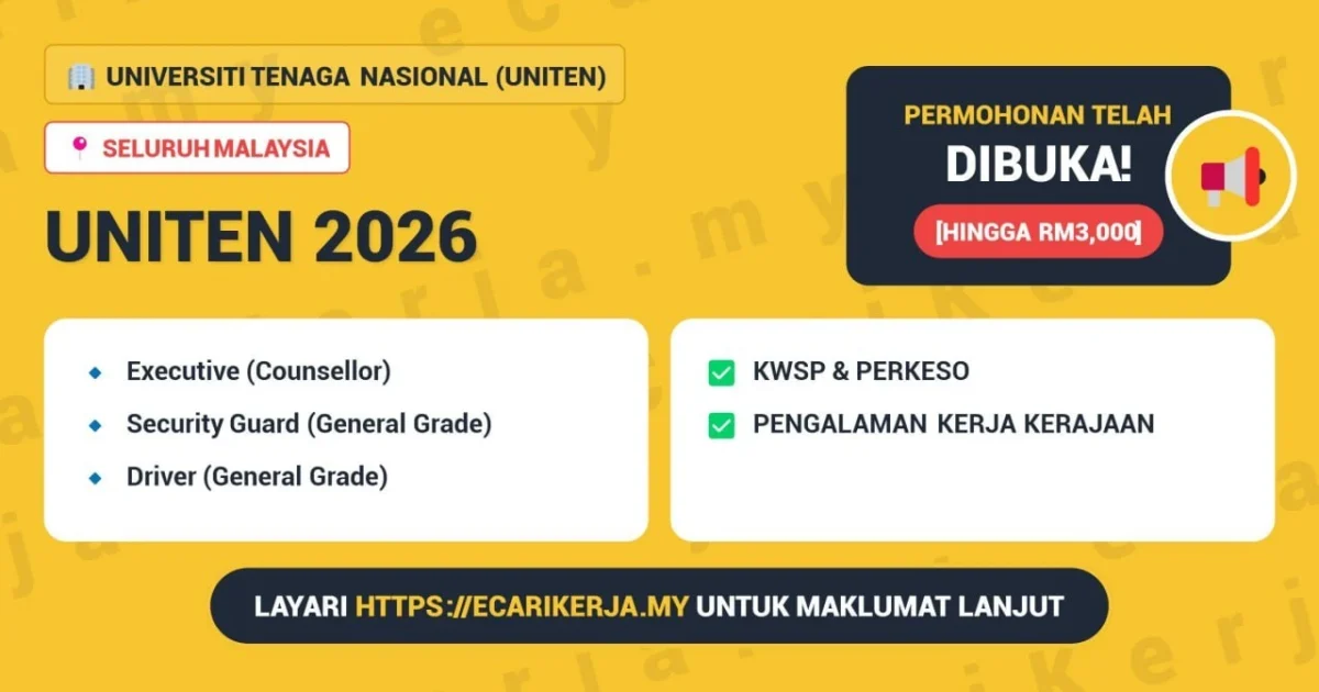 3 Jawatan Kosong Di Universiti Tenaga Nasional (Uniten) 2026 (Tetap Sspa)