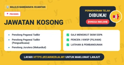 Jawatan Kosong Penolong Pegawai Tadbir Dan 14+ Jawatan Lain Di Majlis Bandaraya Kuantan 2026 (Tetap Sspa)
