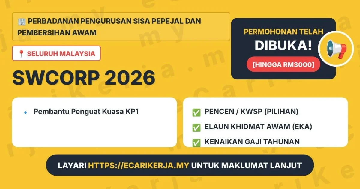 Jawatan Kosong Pembantu Penguat Kuasa Kp1 – Perbadanan Pengurusan Sisa Pepejal Dan Pembersihan Awam 2026 (Tetap Sspa)